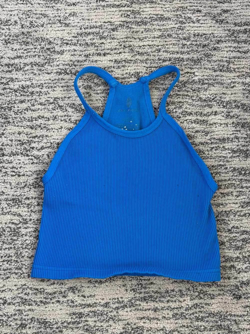 Blue Ribbed Racerback Crop Tank Top - Picture 2 of 2